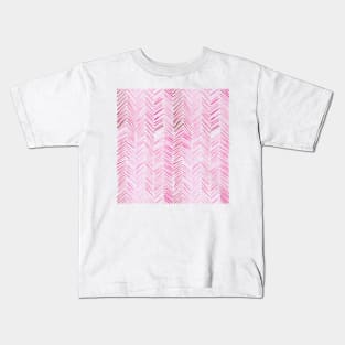 Watercolor Herringbone Pattern - Hot Pink Kids T-Shirt